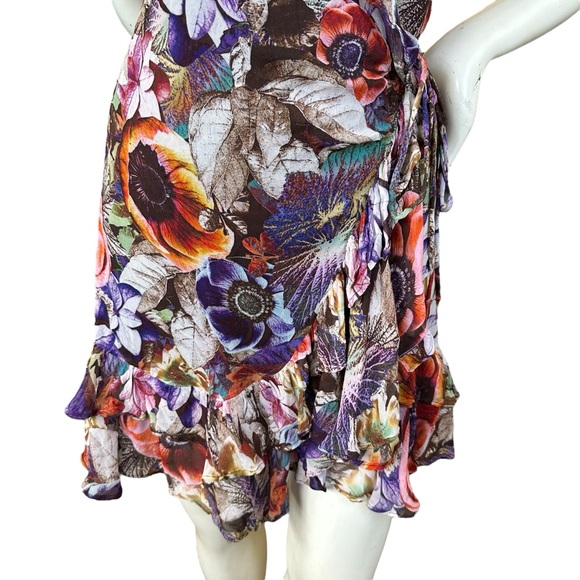 Anthropologie Botanical Butterfly Floral Short Ruffle Wrap Mini Dress Small - Picture 3 of 13